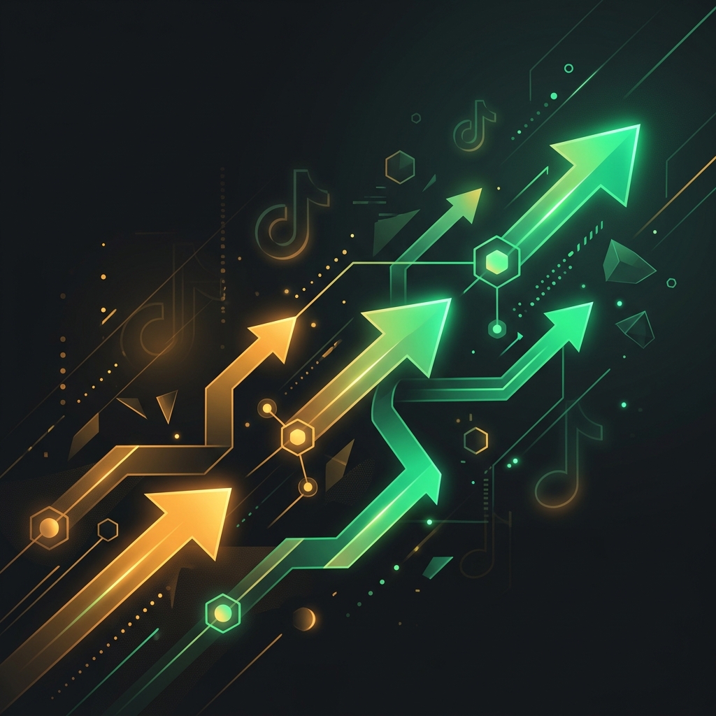 Abstract visualization of growth arrows and interconnected steps representing the TikTok dropshipping journey