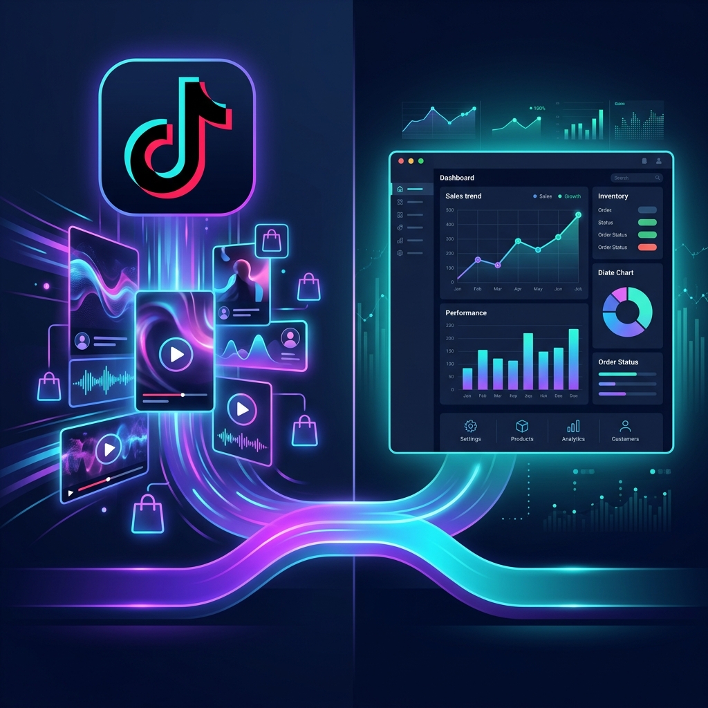 Split comparison showing TikTok discovery engine versus Shopify brand stability